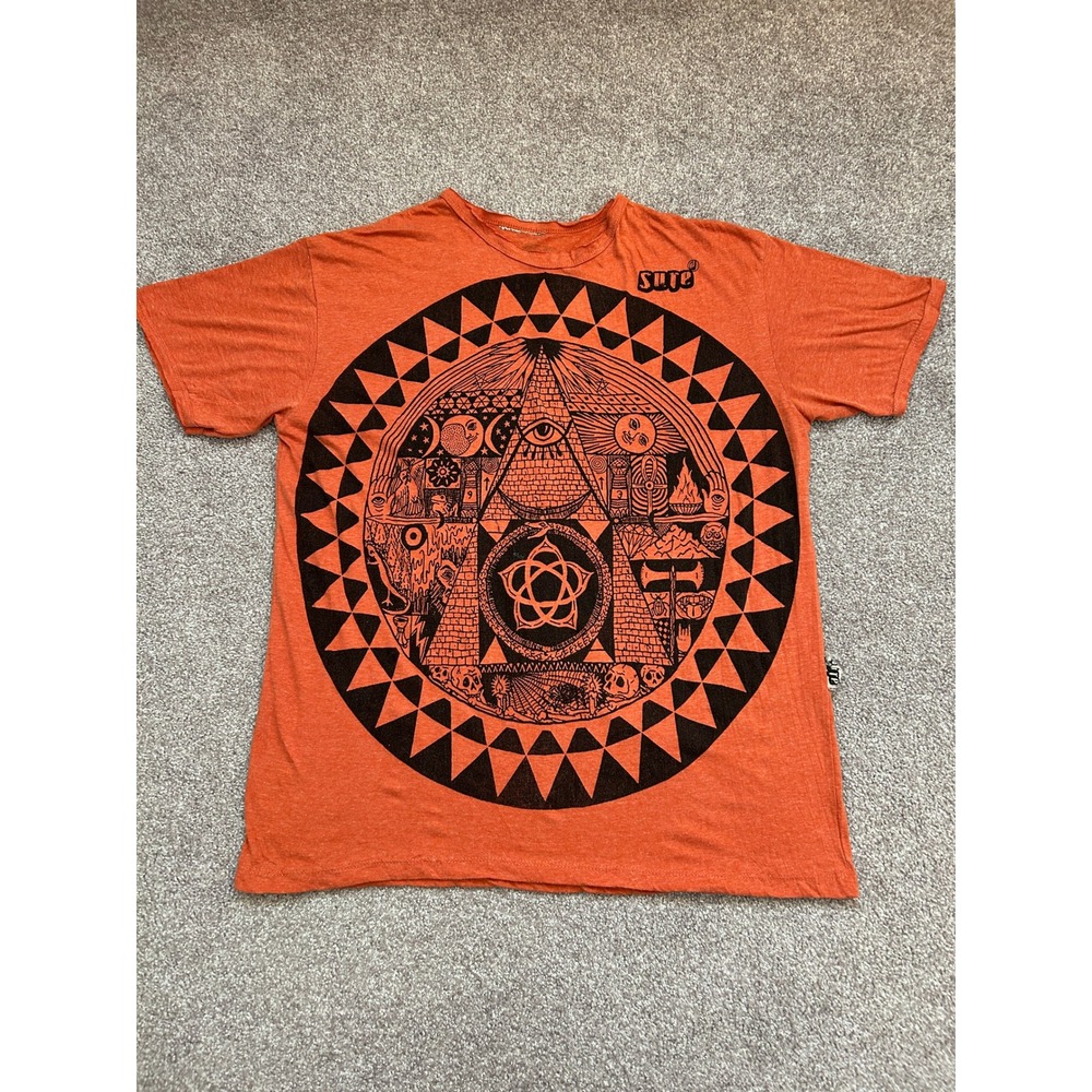 Sure Graphic T-Shirt Mens XL Orange Excellent Occult Pyramid Mandala Tee